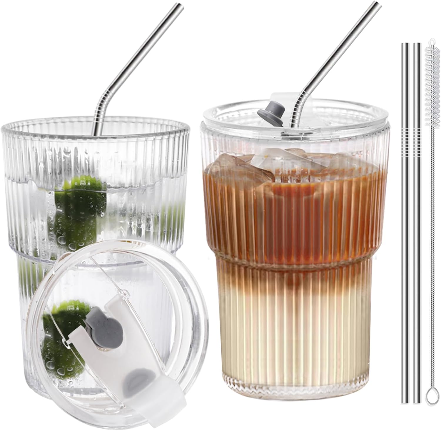 Clear Plastic Cups Reusable Iced Coffee Tumbler with Lid and Straw